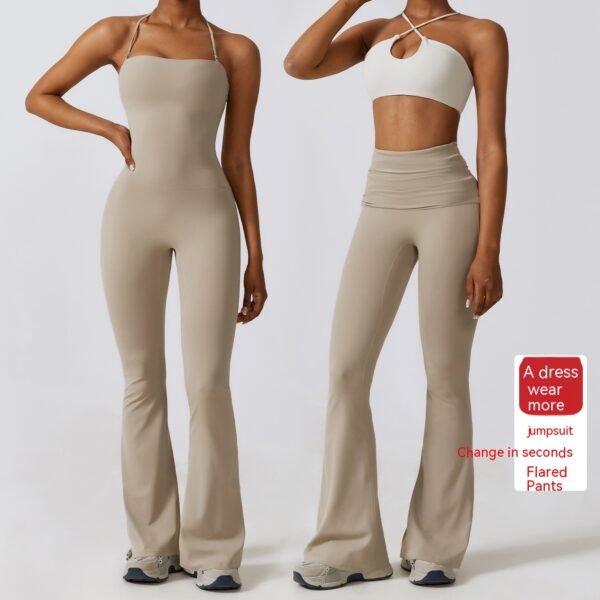 Women's Tight Yoga Jumpsuit Nude Feel Nylon Bell-bottom Pants - Image 6