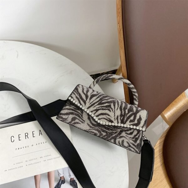 Zebra Pattern Splicing Manual Diamond Inlaid Bag