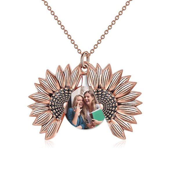 925 Sterling Silver Sunflower Photo Locket Necklace You Are My Sunshine Engraved Pendant - Image 6