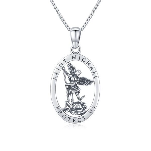 925 Sterling Silver Oval Saint Michael Medal Archangel Catholic Protect US Oxidation Pendant Necklace