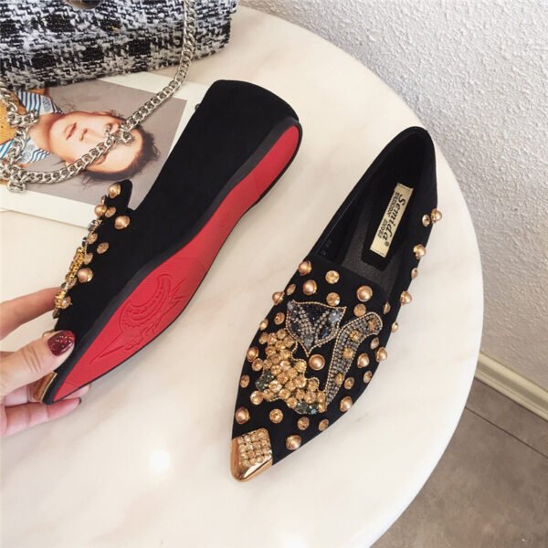 Women's Rhinestone Pointed Toe Rivet Flat Shoes - Image 10