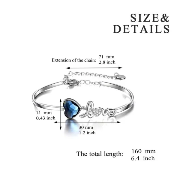 Blue Crystals from Austria Love Heart Bangle Bracelet in White Gold Plated Sterling Silver - Image 5