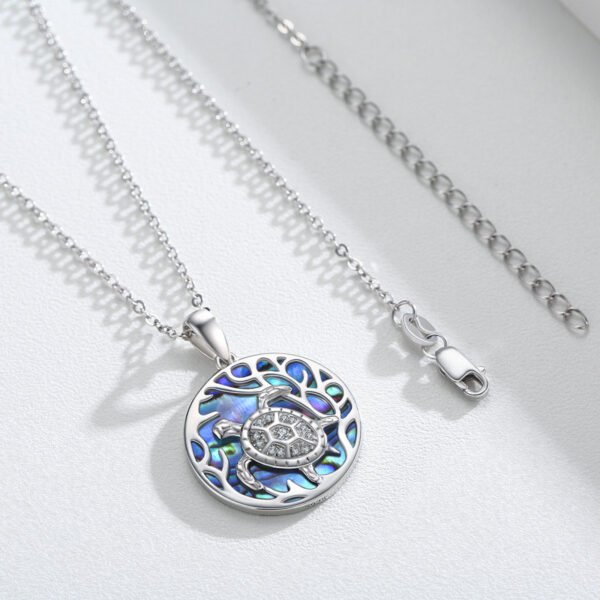 925 Sterling Silver Abalone Shell Turtle Pendant Necklace for Women and Ocean Enthusiasts - Image 2