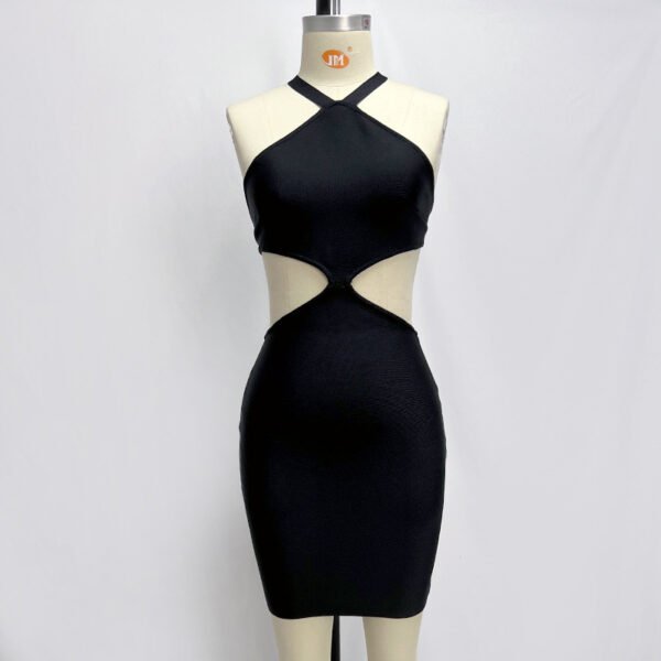 Back Pearl Buckle Bandage One-piece Dress - Image 4