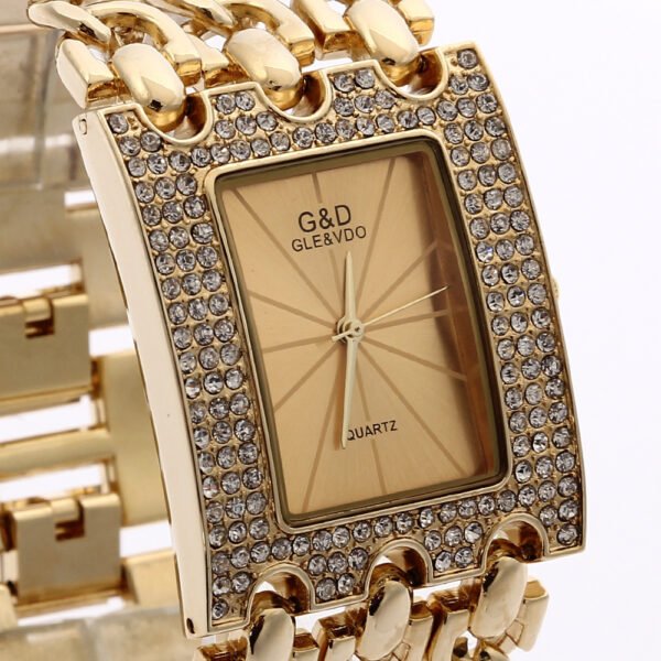 Women's Quartz Watch With Diamonds Three Links Gold And Rhinestones - Image 7