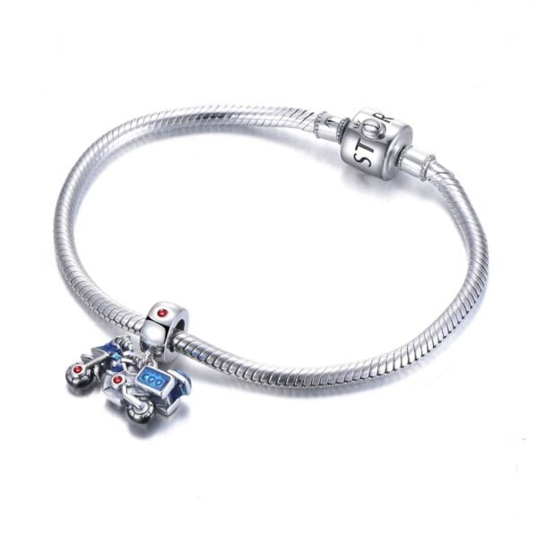 S925 Sterling Silver Ornament Trendy Cool Blue Motorcycle Pendant Handmade Bracelet Accessories - Image 3