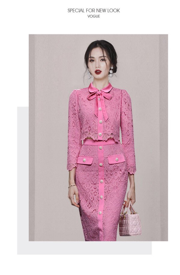 Refined Handmade Lace  Cutout Top Shirt High Waist Long Skirt Fashion Dopamine Wear Match Suit - Image 9