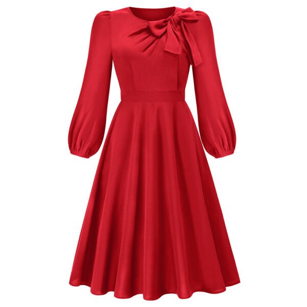 Autumn And Winter Long Sleeve Round Neck Bowknot Dress - Image 7