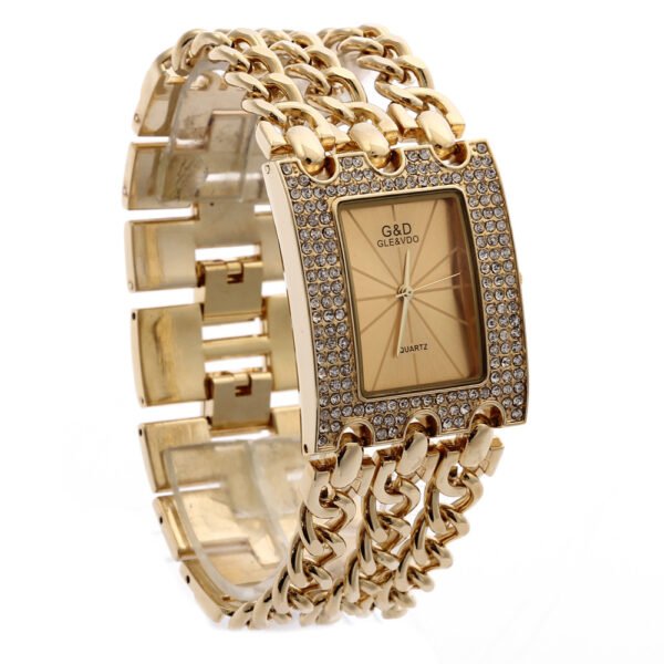 Women's Quartz Watch With Diamonds Three Links Gold And Rhinestones - Image 4