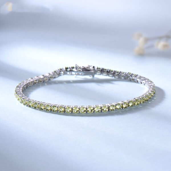 A Row Of Sterling Silver Full Of Diamond Luxury Peridot Bracelet Girls Fashion Simple Bright Silver Bracelet - Image 2