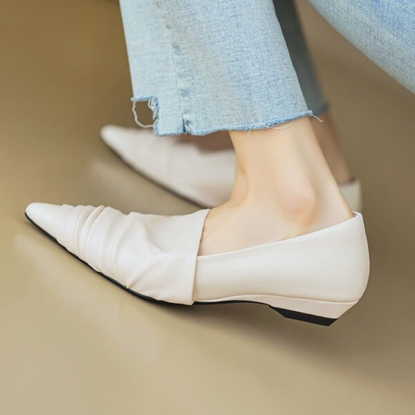 Pointed-toe Low Heel Flat Shoes Black Creamy-white - Image 2