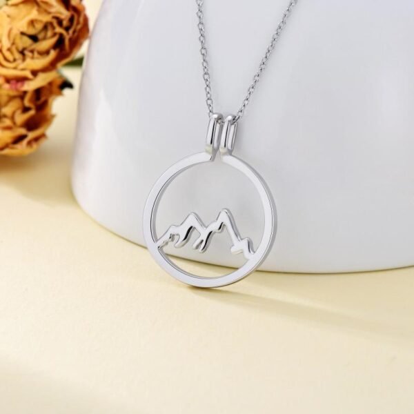 925 Sterling Silver Mountain Ring Holder Round Shape Pendant Necklace - Image 2