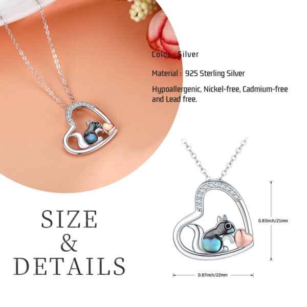 925 Sterling Silver Squirrel Abalone Shell Cubic Zirconia Cute Animal Heart Pendant Necklace - Image 4