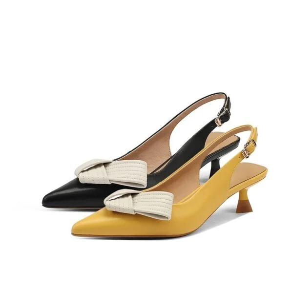 Baotou Slingback Sandals Female Pointed-toe Bowknot Full Leather - Image 8