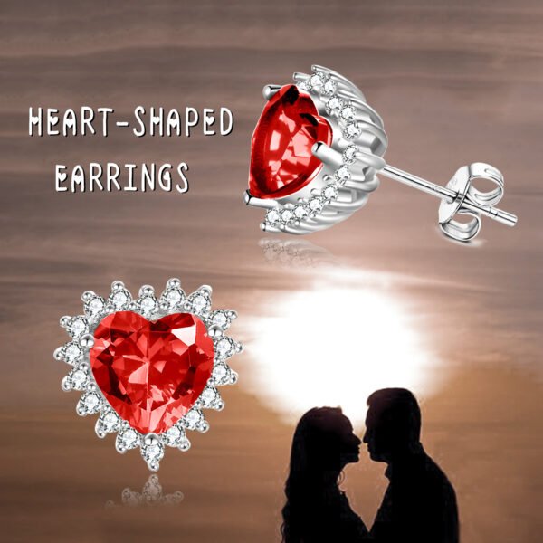 Birthstone Zircon Earrings for Women Girls Heart Shape Stud Earrings - Image 5