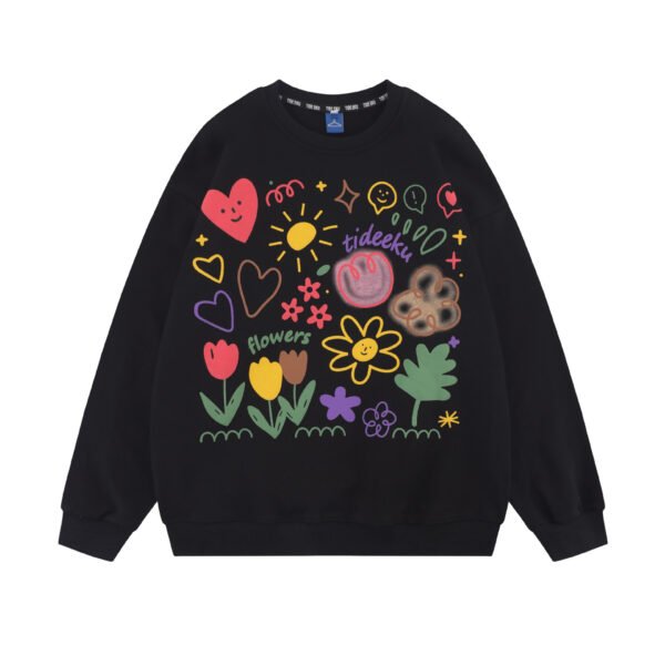 American Tide Brand Round Neck Loose Top Ins Couples Niche Floral Print Sweatshirt - Image 7