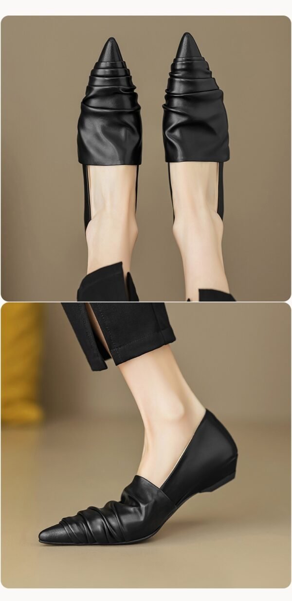 Pointed-toe Low Heel Flat Shoes Black Creamy-white - Image 7