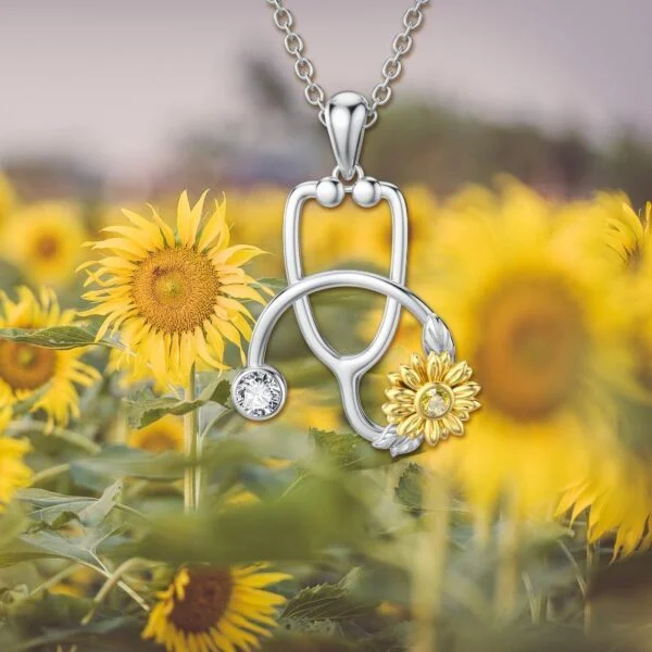 925 Sterling Silver Sunflower Stethoscope Medical Doctor Nurse Student Graduation Pendant Necklace - Image 6