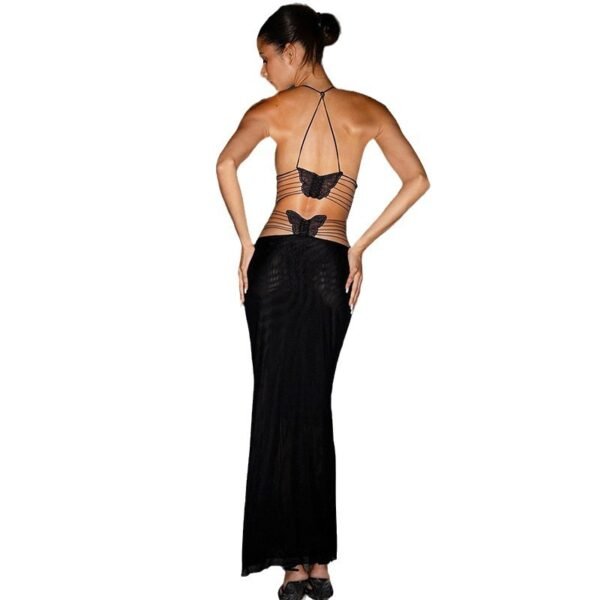 Backless Lace Up Halter Slim Fit Sheath Dress - Image 5