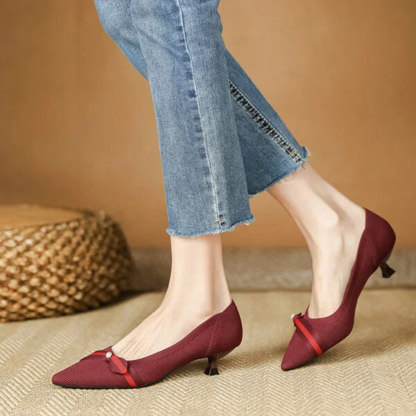 Woven Low-cut Pointed-toe Stilettos Knitted Shoes - Image 2