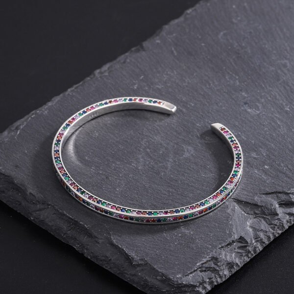 925 Sterling Silver Three Side Rainbow Zircon Bracelet Women Ins Small Minority Design Luxury High Sense Delicate Cool Wind - Image 2