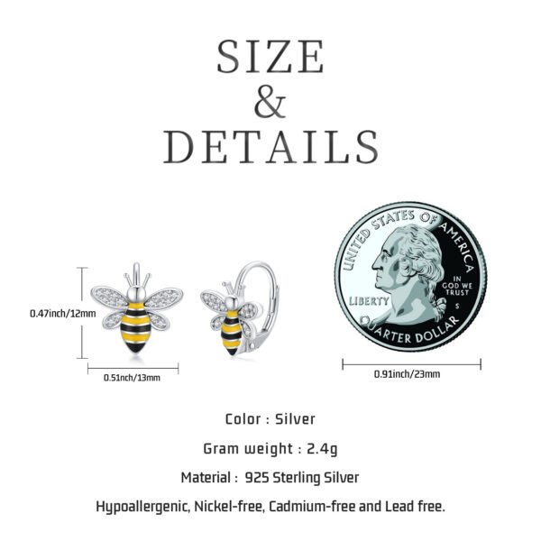 Bee Earrings S925 Sterling Silver Bumble Honey Huggie Hoop Earrings Bee Jewelry Gifts for Women Girls Teen - Image 6