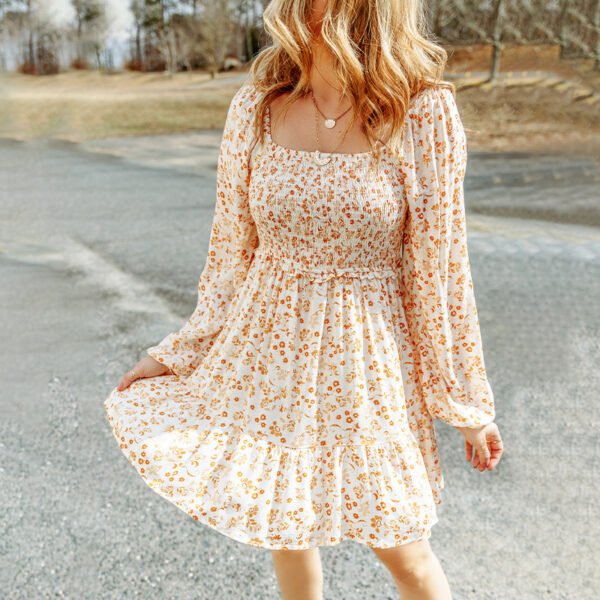 Autumn European And American New Square Collar Long Sleeve Dress - Image 4