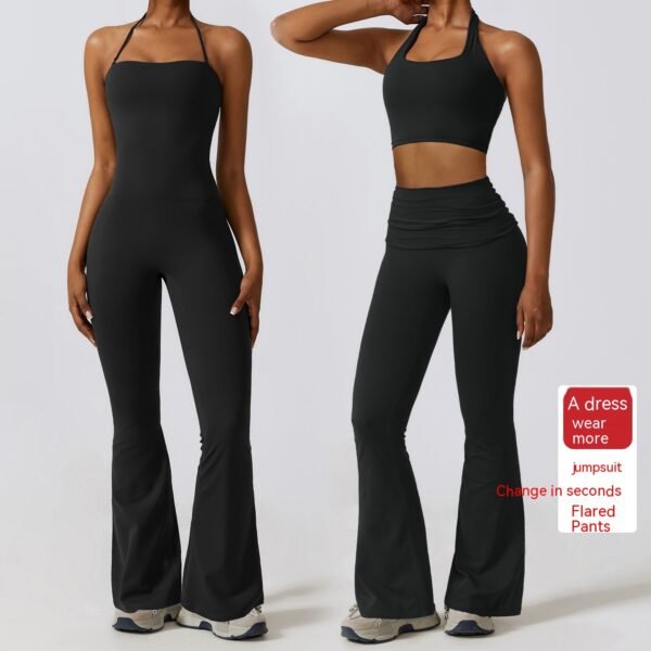 Women's Tight Yoga Jumpsuit Nude Feel Nylon Bell-bottom Pants - Image 3