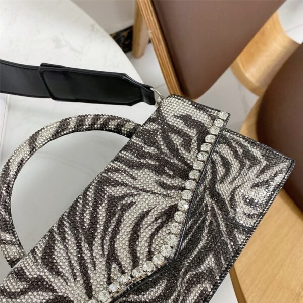 Zebra Pattern Splicing Manual Diamond Inlaid Bag - Image 3