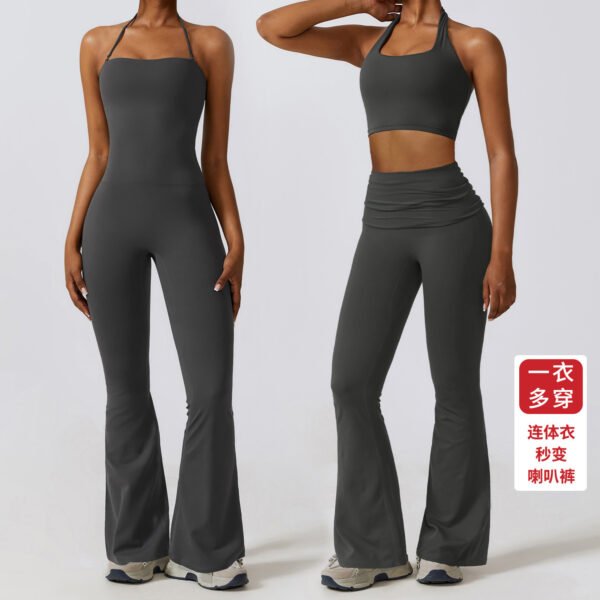 Women's Tight Yoga Jumpsuit Nude Feel Nylon Bell-bottom Pants - Image 8