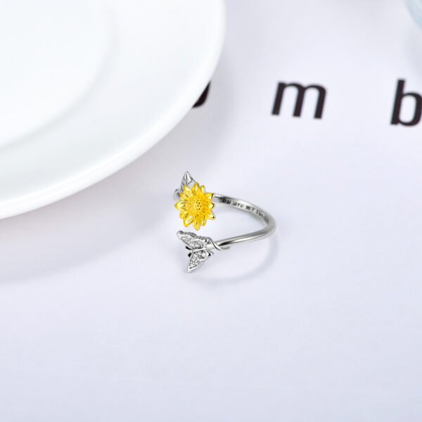 You Are My Sunshine Sunflower Butterfly Ring in Sterling Silver - Image 2