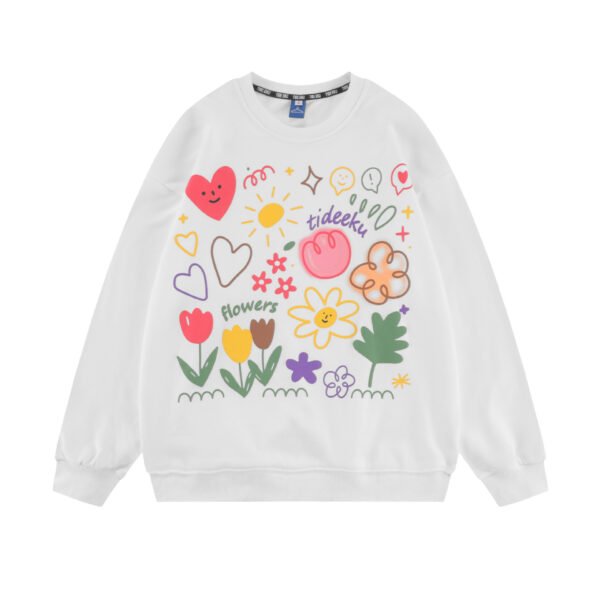 American Tide Brand Round Neck Loose Top Ins Couples Niche Floral Print Sweatshirt - Image 3