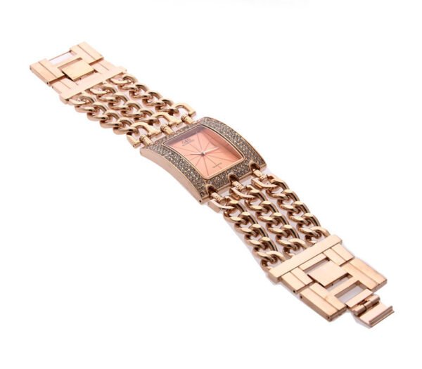 Women's Quartz Watch With Diamonds Three Links Gold And Rhinestones - Image 6