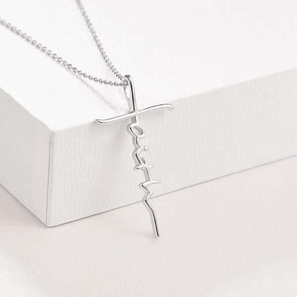 925 Sterling Silver Faith Cross Pendant Necklace - Image 2