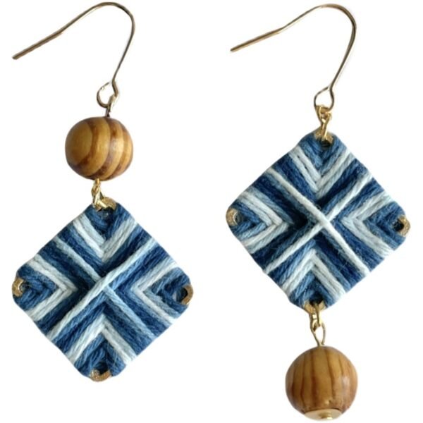 Bluedyed Plan-dyed Niche Designer Original Woven Diamond Asymmetric Earrings - Image 2