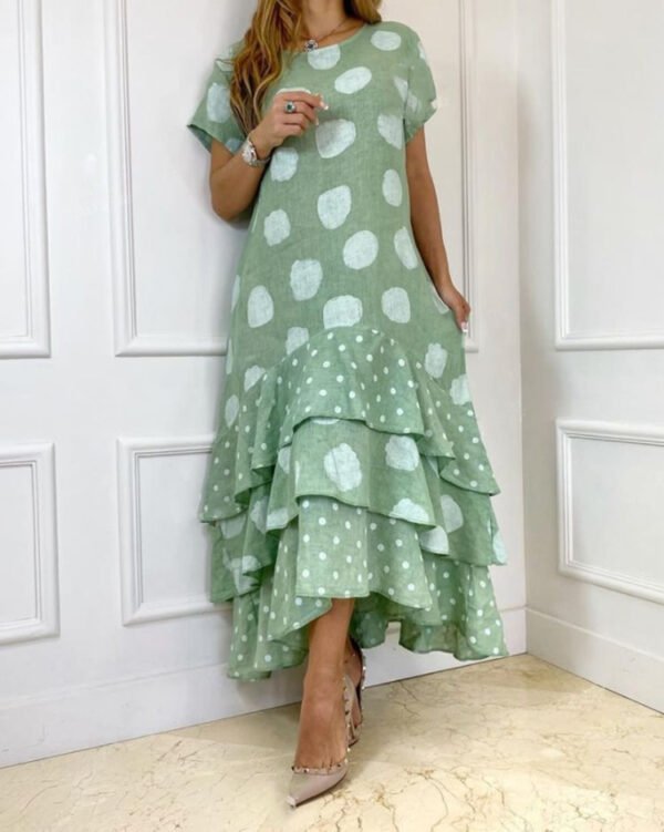 Round Neck Polka Dot Swing Long Dress Women - Image 9