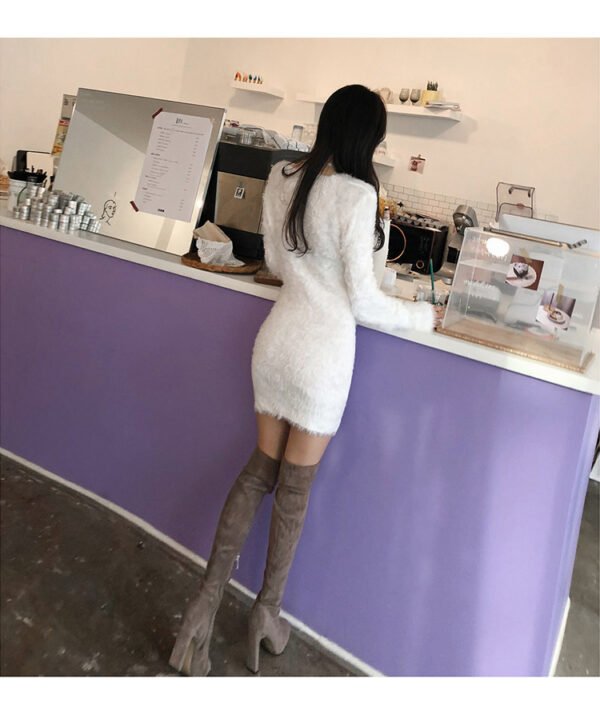 Autumn And Winter V-neck Thickening Keep Warm Elastic Sweater Base Dress - Image 9