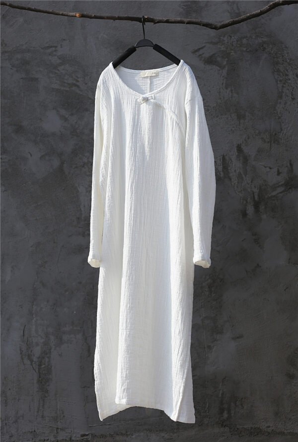 Artistic Retro Chinese-style Loose Zen Cotton Linen Dress Robe - Image 7