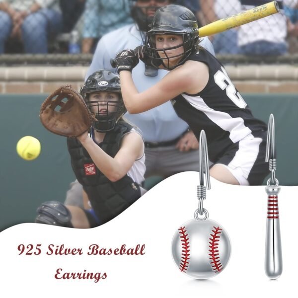 Baseball Earrings for Women Sterling Silver Baseball Bat Earrings Sport Lover Jewelry Gifts - Image 2