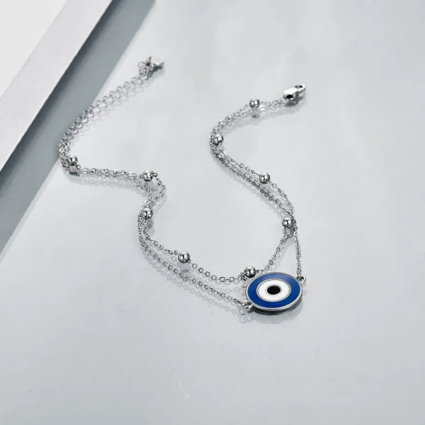 925 Sterling Silver Round Evil Eye Anklet For Women Girls - Image 2