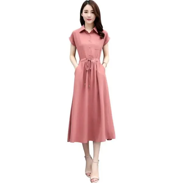 Waist-tight Slimming Elegant Long Dress Casual Polo Shirt Skirt - Image 4