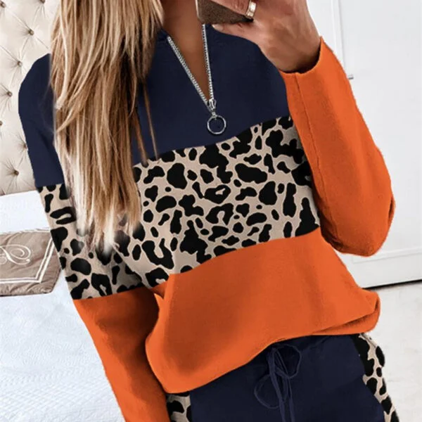 Zipper Decorations Stitching Long-sleeved Top Pants Suit