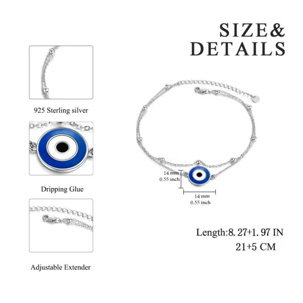 925 Sterling Silver Round Evil Eye Anklet For Women Girls - Image 4