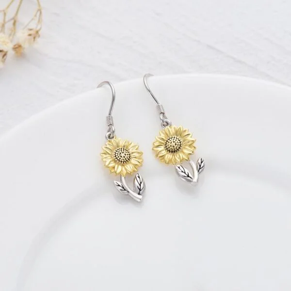 925 Sterling Silver Sunflower Dangle Earrings for Women Girls Teen - Image 2