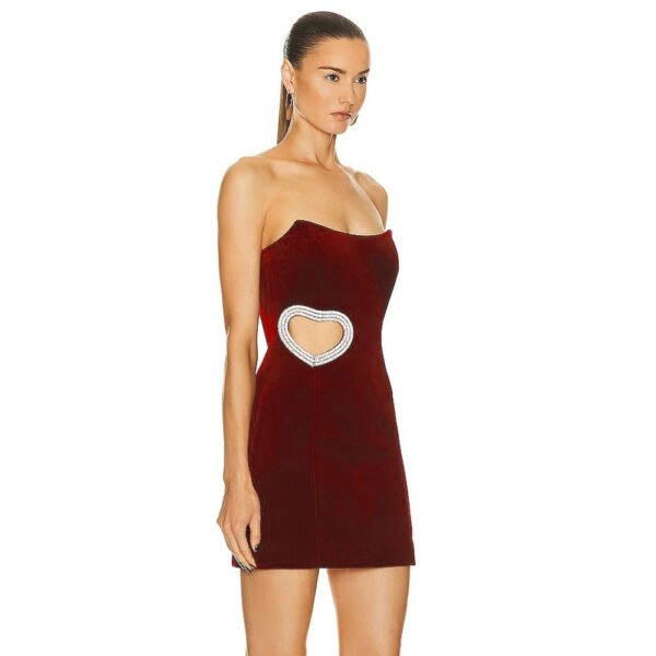 Women's Wine Red Hollowed Heart Shape Diamond Tube Top Dress - Image 2