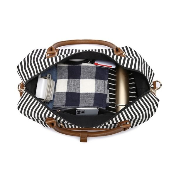 Women's Hand-carrying Travel Bag Striped Canvas - Image 5