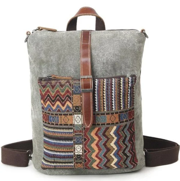 Women's Waterproof Canvas With Top Layer Leather Backpack - Image 4