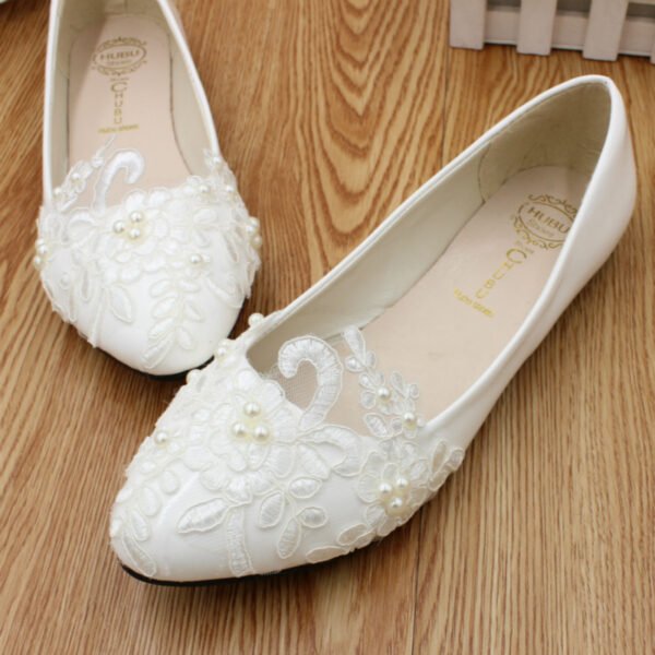 Women's Lace White Wedding Shoes - Image 5