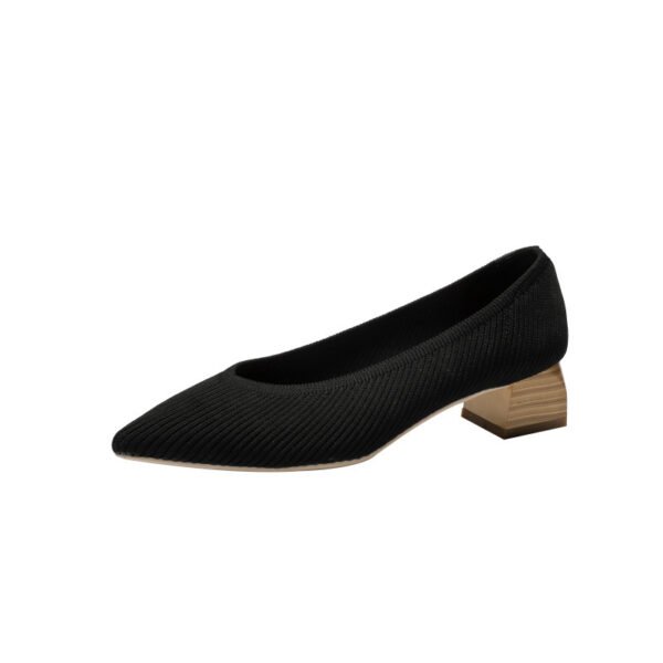 Wood Grain Thick Heel Pointed Breathable Casual Pumps - Image 2