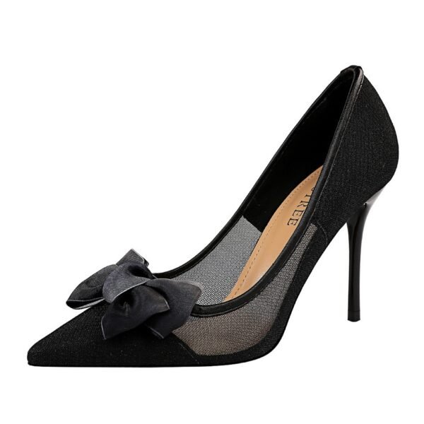 Women's Mesh Cutout Pointed Bow High Heels - Image 3